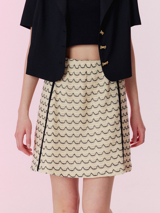 SET_Wave combination ribbon jacket_mini skirt