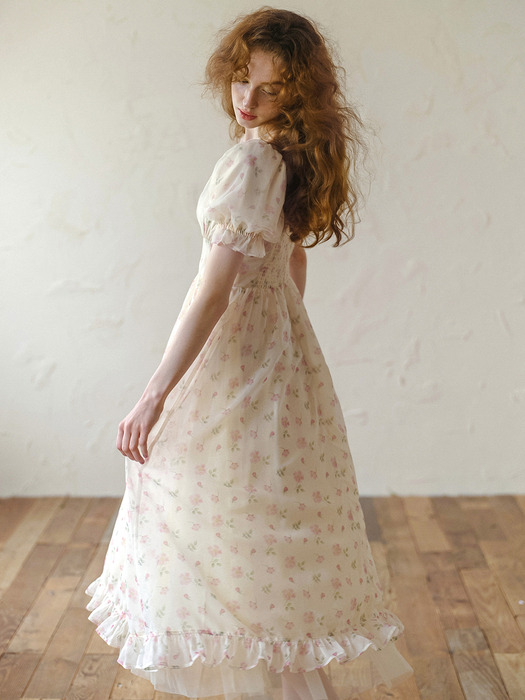 Cest_Mesh halter neck floral dress