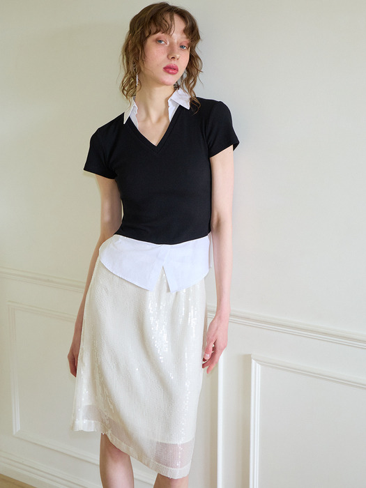Spangled Layered Skirt Set_ Ivory