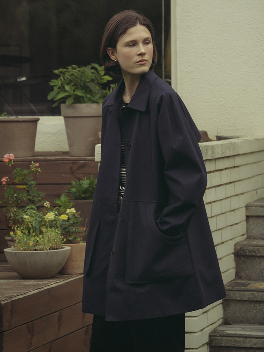 Gabbardine raglan mac coat_Navy