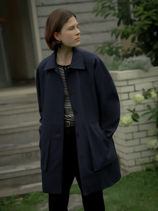 Gabbardine raglan mac coat_Navy