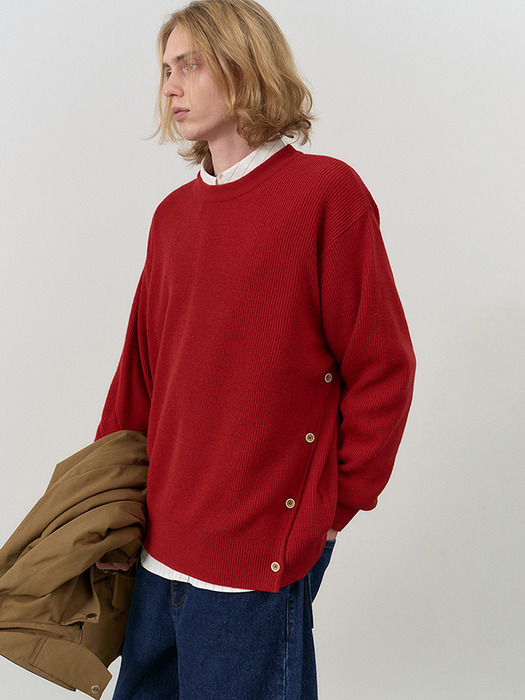 UNISEX BUTTONED CREWNECK SWEATER RED_M_UDSW4C107R2