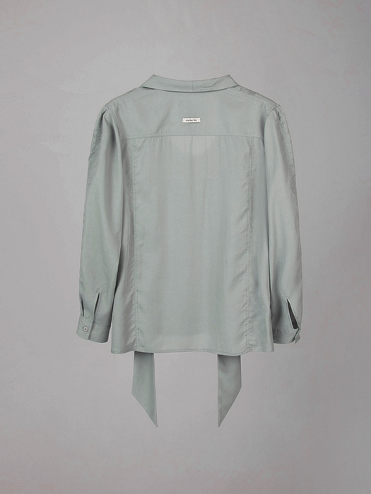 U NECK LONG TIE BLOUSE_MINT GRAY