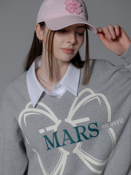 RIBBON V NECK SWEATSHIRT_GREY