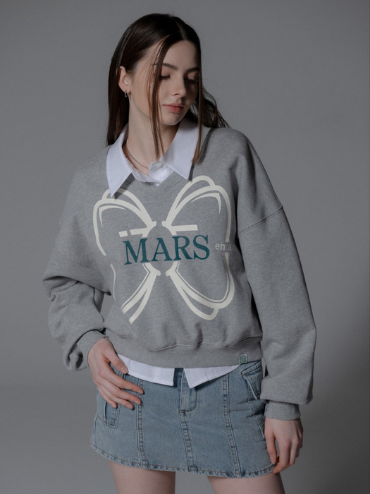 RIBBON V NECK SWEATSHIRT_GREY