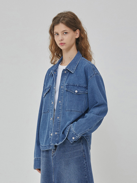 DENIM ROUND HEM OVERFIT SHIRKET INDIGO