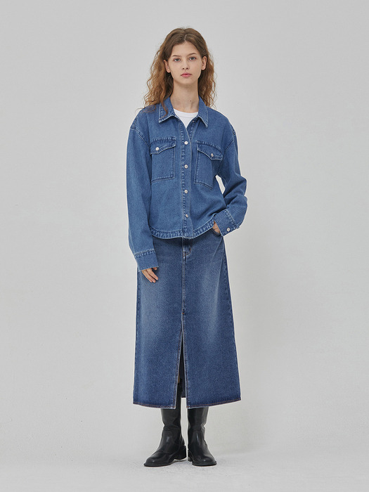 DENIM ROUND HEM OVERFIT SHIRKET INDIGO