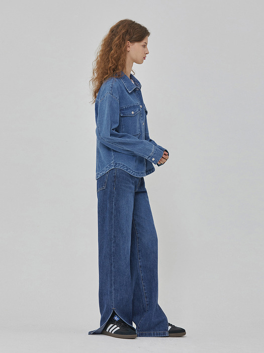 DENIM ROUND HEM OVERFIT SHIRKET INDIGO