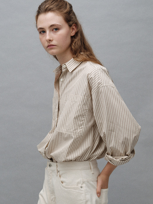 Toro oversized stripe shirt (Beige)