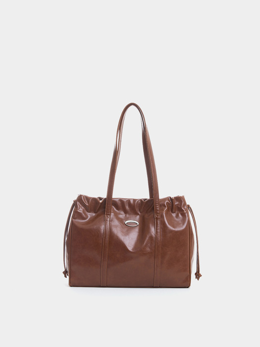 TRAWSTRING TOTE BAG, BROWN