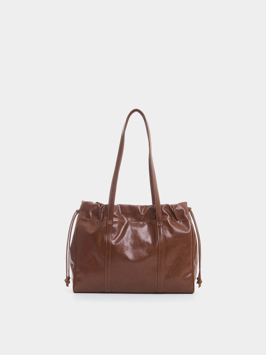 TRAWSTRING TOTE BAG, BROWN