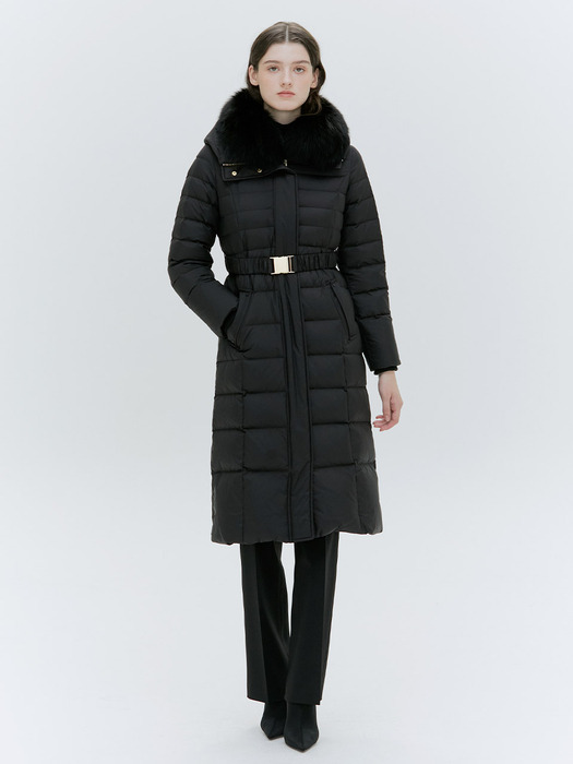 FOX FUR GOOSE DOWN MAXI COAT [TAUPE][BLACK]