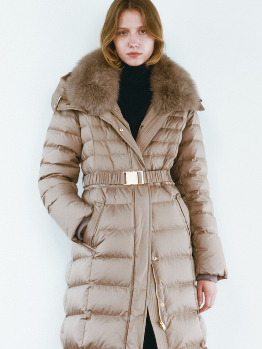 FOX FUR GOOSE DOWN MAXI COAT [TAUPE][BLACK]