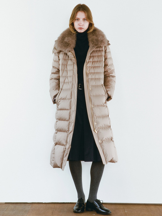 FOX FUR GOOSE DOWN MAXI COAT [TAUPE][BLACK]