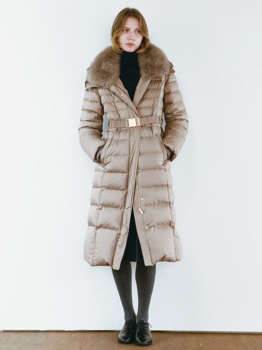 FOX FUR GOOSE DOWN MAXI COAT [TAUPE][BLACK]