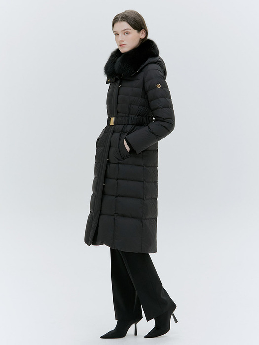 FOX FUR GOOSE DOWN MAXI COAT [TAUPE][BLACK]