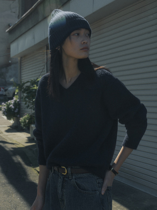 ALPACA V NECK KNIT_NAVY