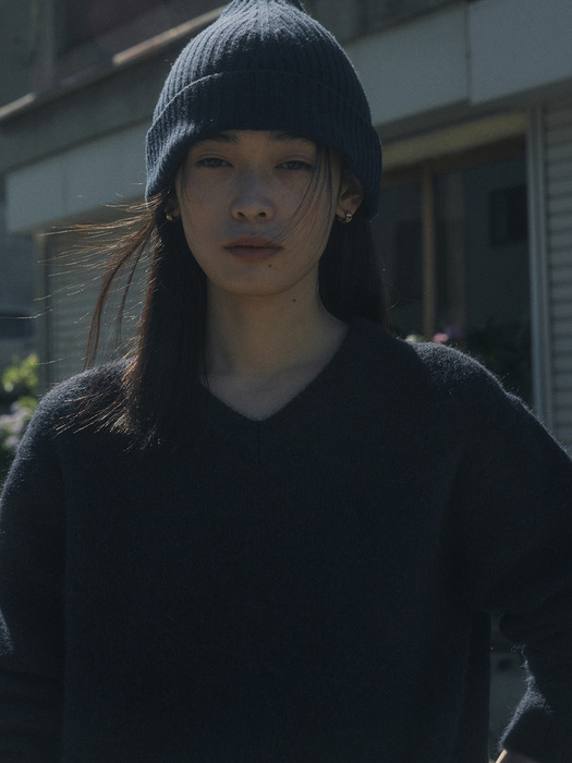 ALPACA V NECK KNIT_NAVY