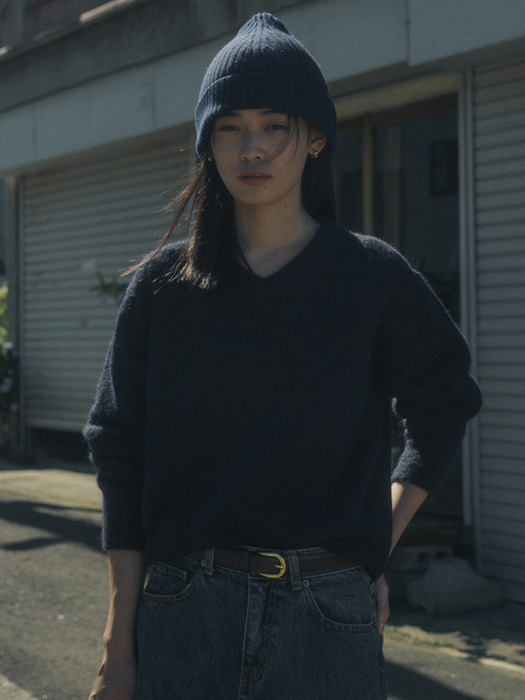 ALPACA V NECK KNIT_NAVY