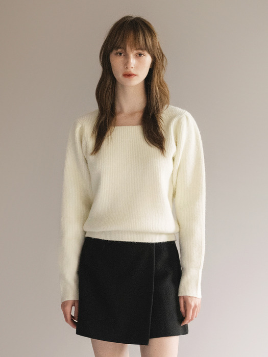 F Feminine Square Neck Knit_Snow