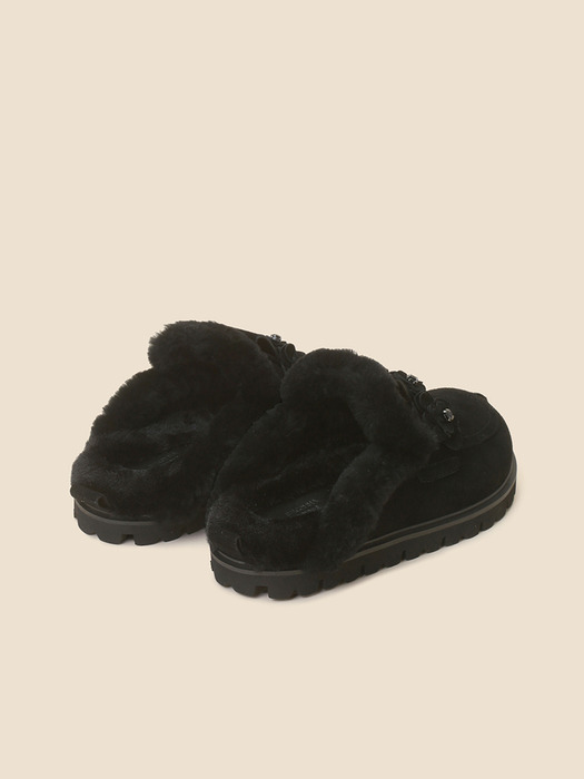 Fur flower mule(black)_DG2CW24701BLK