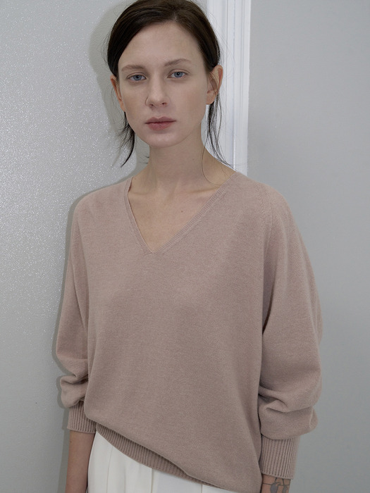 [25SS] CASH MERINO V-NECK KNIT_MAUVE PINK