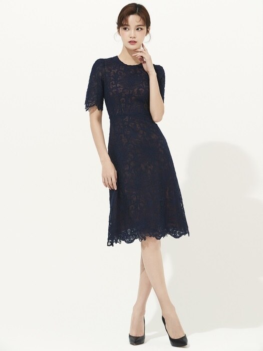 NAVY A-LINE CHROCHET LACE DRESS