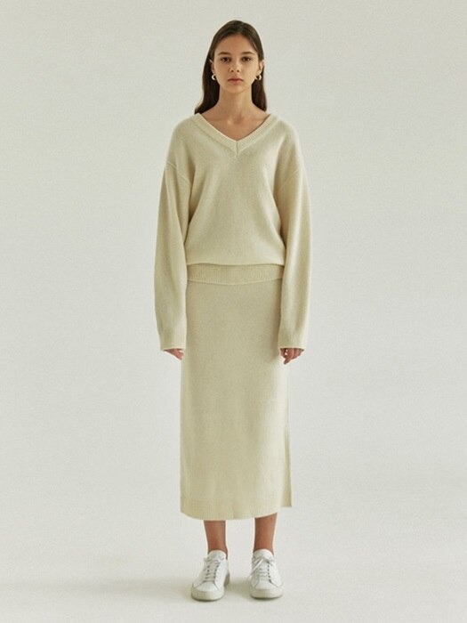 Merino Wool Knit Skirt / lvory