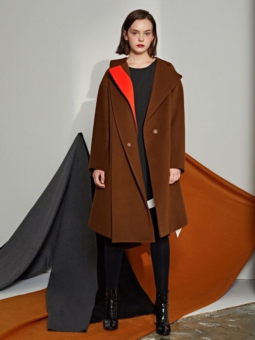 Color Combination Wool Coat