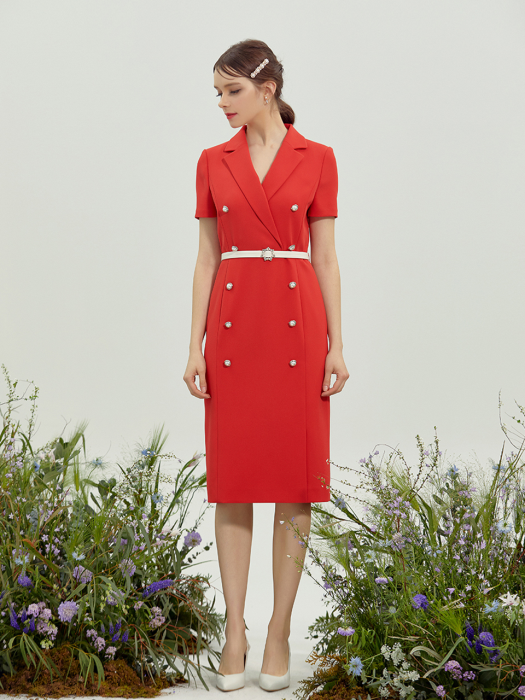 AMI / Two Button Midi Dress (red)