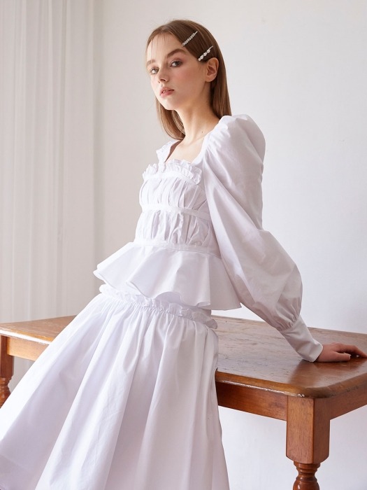 Shirring volum skirt (White)