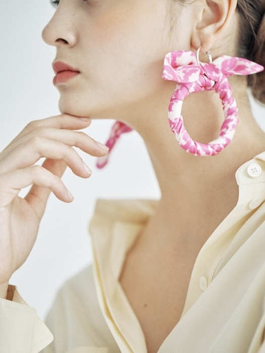 Pink Leopard Printed Silk Wrapped Hoop Earrings