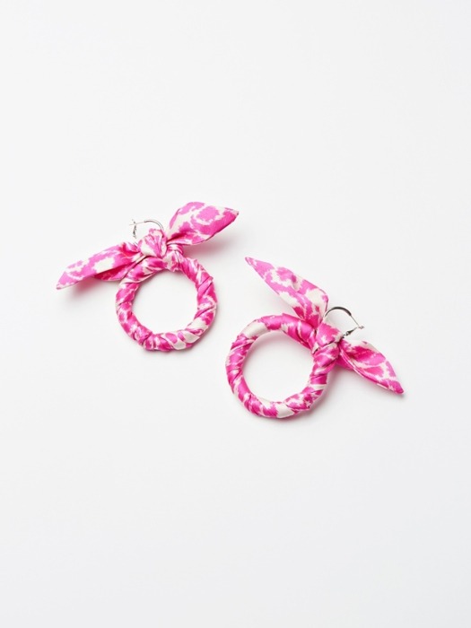 Pink Leopard Printed Silk Wrapped Hoop Earrings