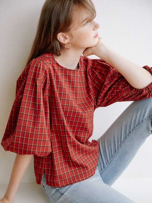 Ballon Sleeve Blouse_Red