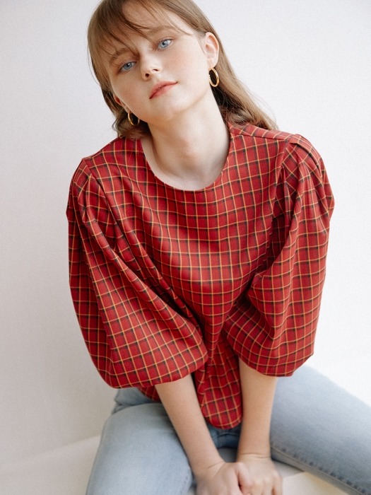 Ballon Sleeve Blouse_Red