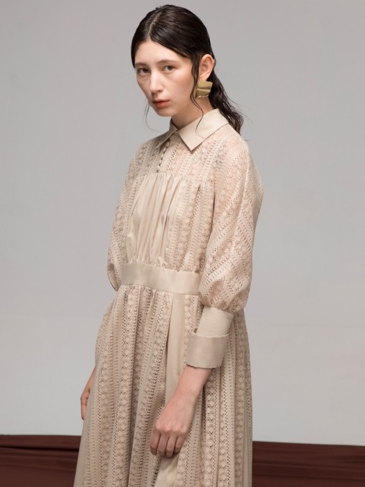 Lace Panel Cotton Blended Long Dress