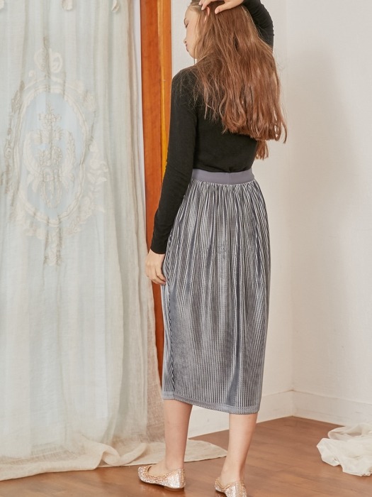 Velvet Pleat Skirt_Gray