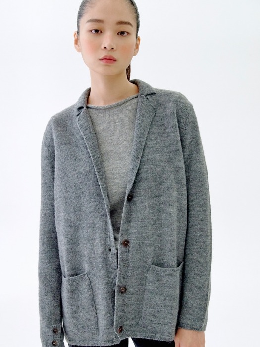 [flat] GREY ALPACA BLEND COLLAR CARDIGAN