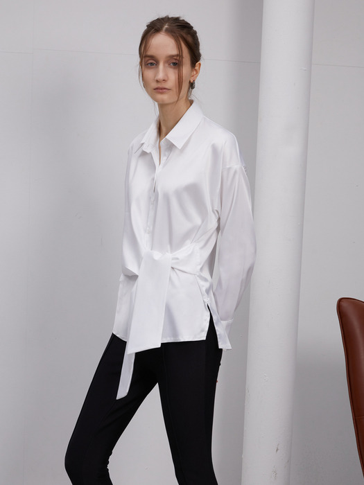 SS20 TIED SILKY SHIRT - WHITE