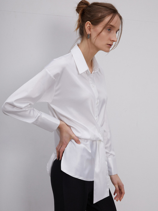 SS20 TIED SILKY SHIRT - WHITE