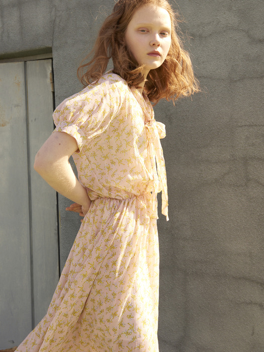 Brooklyn Ribbon Tie Gather Dress_Pink