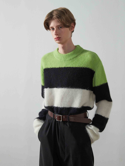 [리퍼브] Angora Grunge Stripe Knit Sweater_BLACK/WHITE