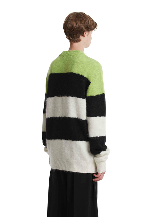 [리퍼브] Angora Grunge Stripe Knit Sweater_BLACK/WHITE