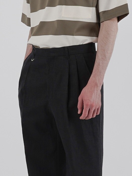 WIDE PINTUCK LINEN PANTS_BLACK