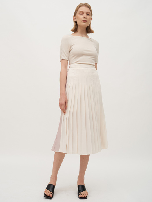 TTR PLEATED TWO-TONE SKIRT 2COLOR