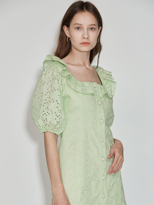 Ruffle-neck Dress [Apple Green] JSDR0B911E1