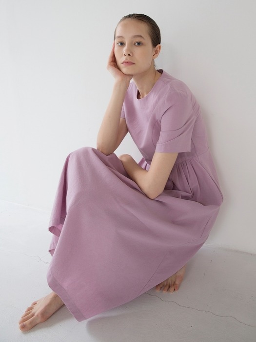 Waist Shirring Dress - Lavender