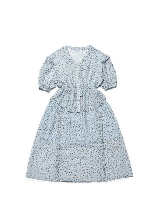 Floral Linen V-Neck Dress (Sky Blue)