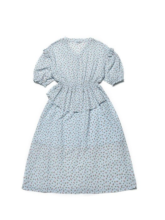 Floral Linen V-Neck Dress (Sky Blue)