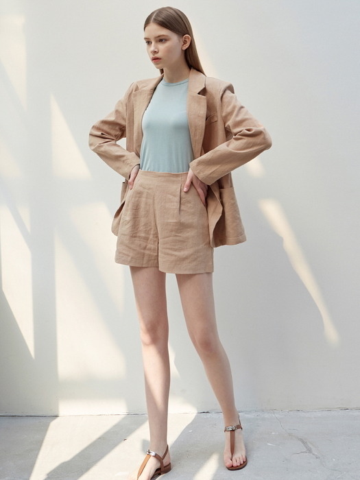 SERA LINEN JACKET+SHORTS SET_CAMEL